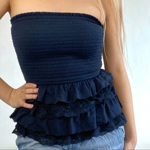 Hollister Tube top with smocking & ruffles & lace